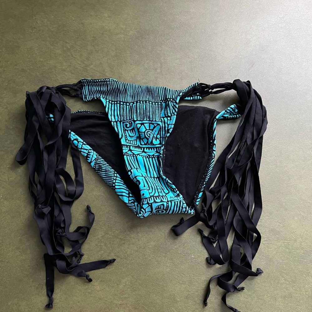 Blue and Black Bikini Bottom with string sides